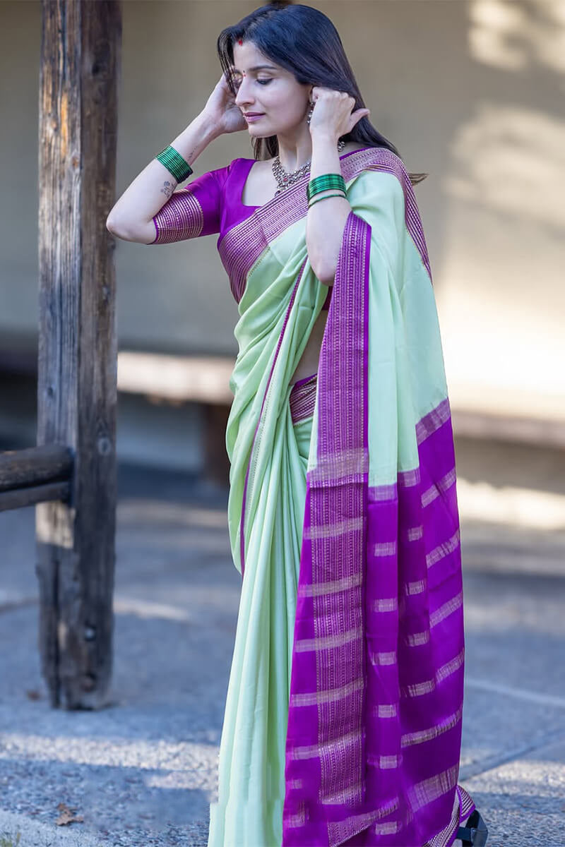 Tremendous Sea Green Soft Silk Saree With Evanescent Blouse Piece