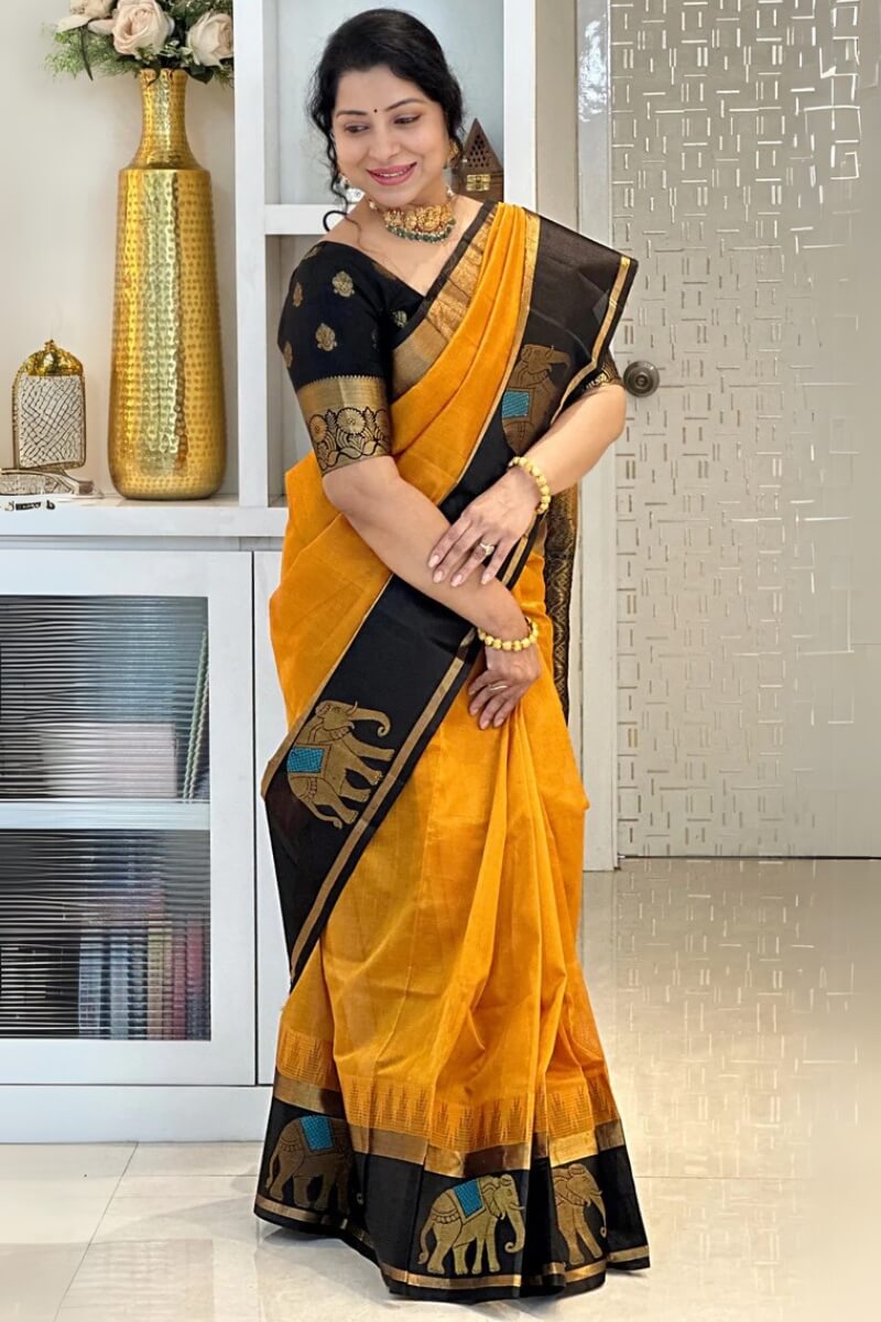Brood Mustard Soft Silk Saree With Adoring Blouse Piece