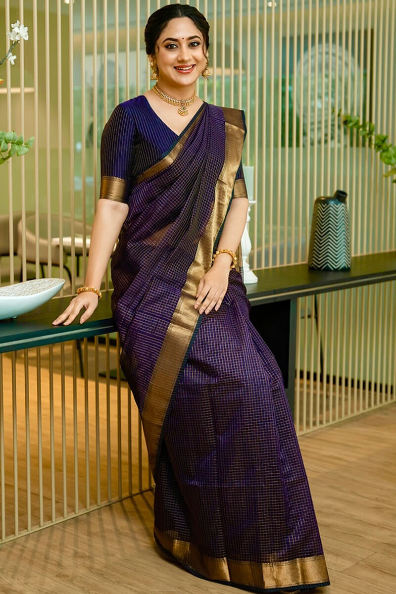 Seraglio Navy Blue Soft Silk Saree With Easy on the eyes Blouse Piece