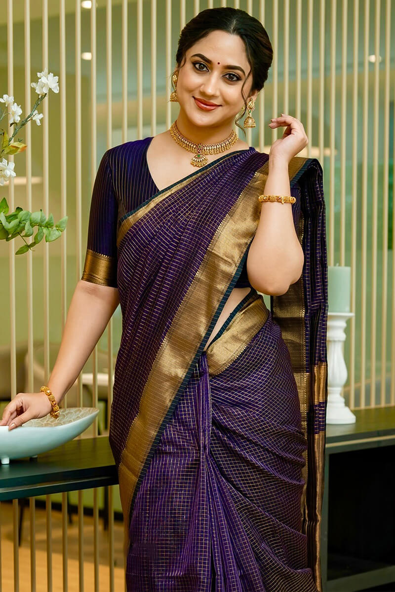 Seraglio Navy Blue Soft Silk Saree With Easy on the eyes Blouse Piece