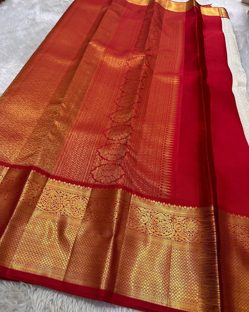 Cynosure Red Soft Silk Saree With Glamorous Blouse Piece