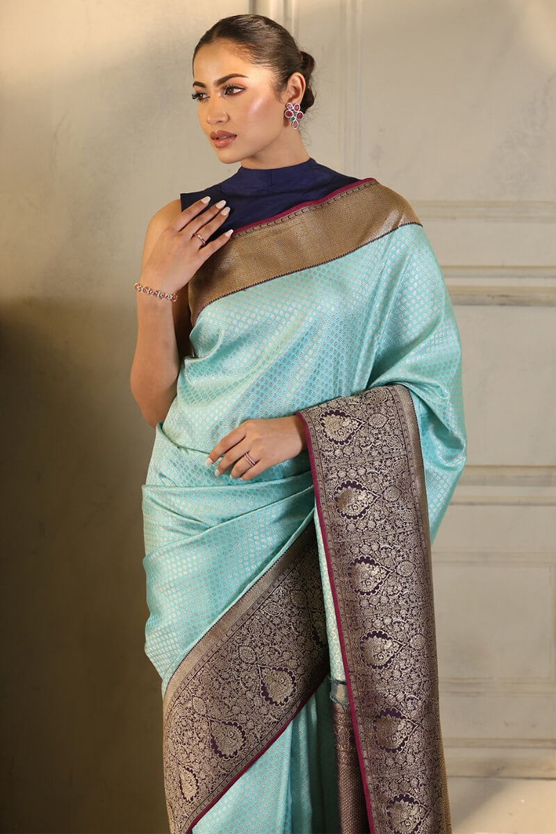 Ratatouille Firozi Soft Silk Saree With Incomparable Blouse Piece