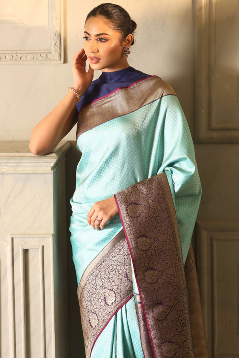 Ratatouille Firozi Soft Silk Saree With Incomparable Blouse Piece