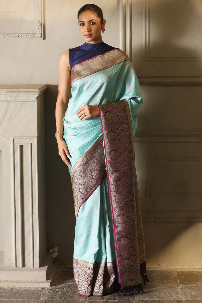 Ratatouille Firozi Soft Silk Saree With Incomparable Blouse Piece