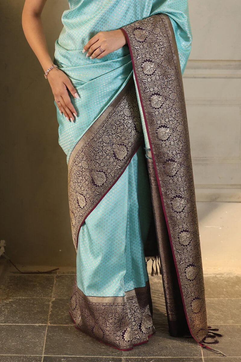 Ratatouille Firozi Soft Silk Saree With Incomparable Blouse Piece