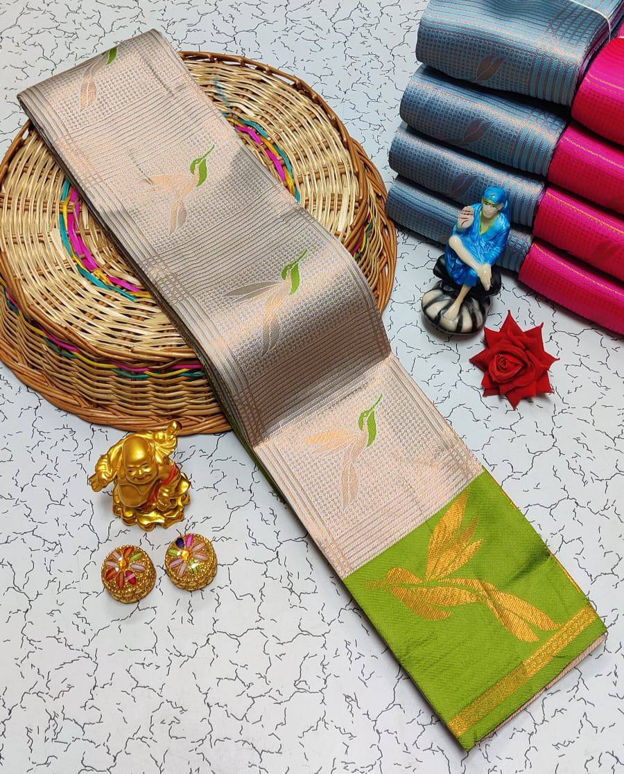 Delectable Beige Soft Banarasi Silk Saree With Imbrication Blouse Piece