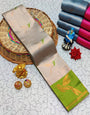 Delectable Beige Soft Banarasi Silk Saree With Imbrication Blouse Piece