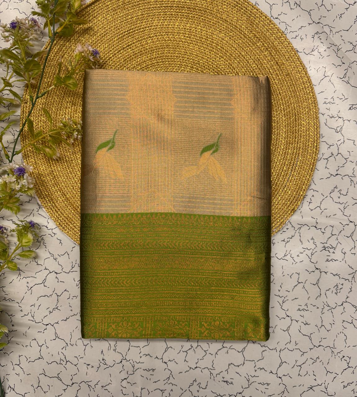 Delectable Beige Soft Banarasi Silk Saree With Imbrication Blouse Piece