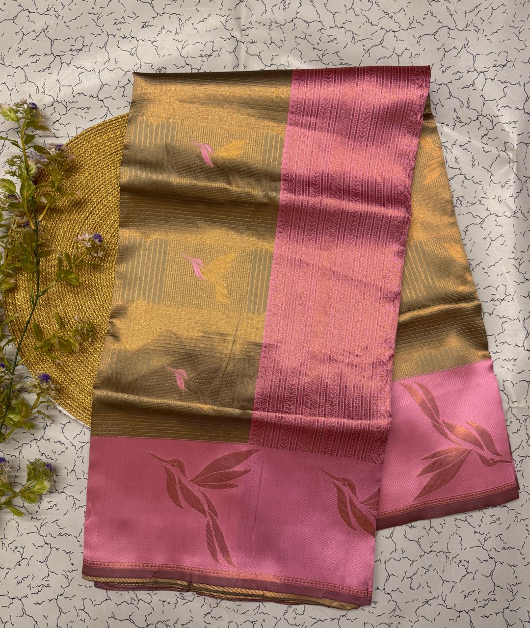 Seraphic Beige Soft Banarasi Silk Saree With Fugacious Blouse Piece