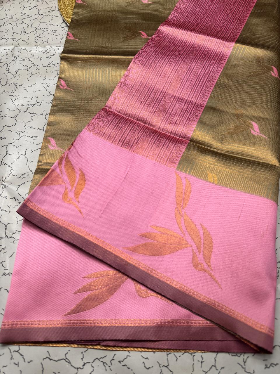 Seraphic Beige Soft Banarasi Silk Saree With Fugacious Blouse Piece