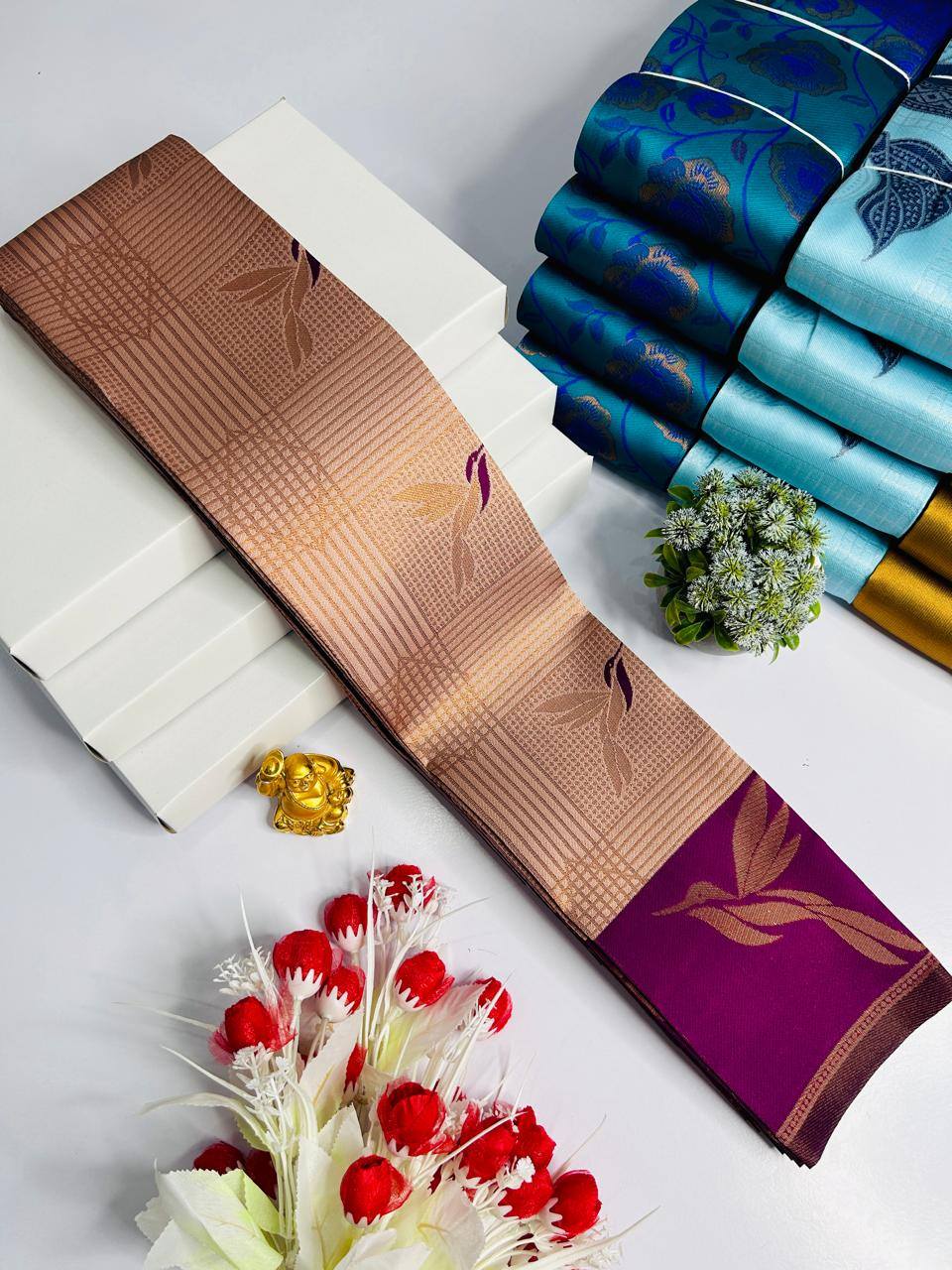 Exuberant Beige Soft Banarasi Silk Saree With Beguiling Blouse Piece
