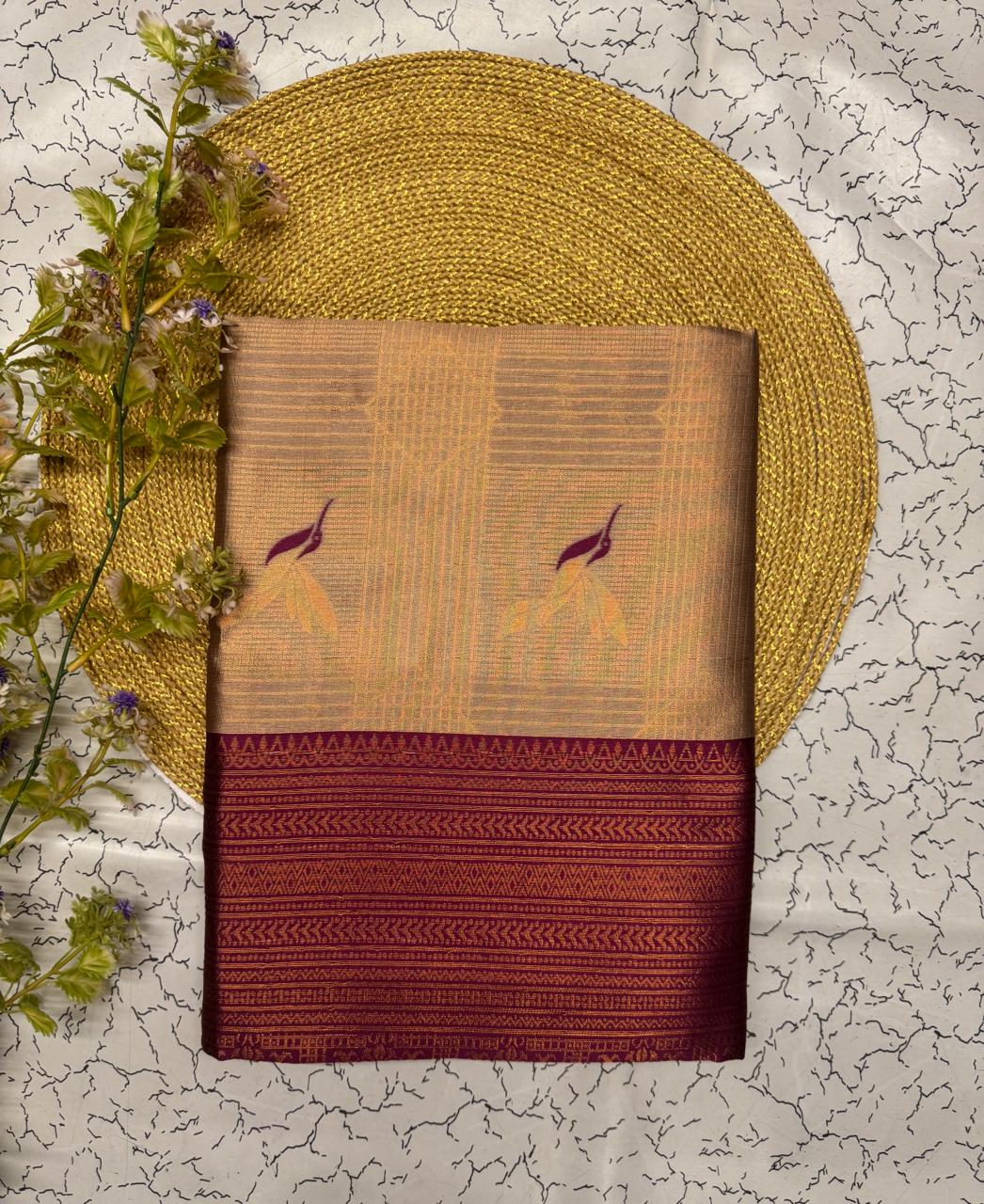 Exuberant Beige Soft Banarasi Silk Saree With Beguiling Blouse Piece