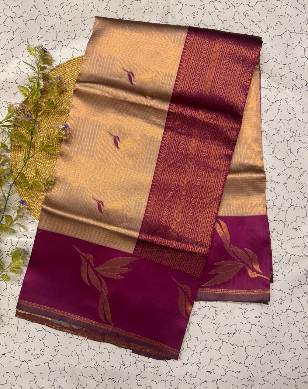 Exuberant Beige Soft Banarasi Silk Saree With Beguiling Blouse Piece