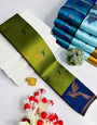 Desuetude Green Soft Banarasi Silk Saree With Deserving Blouse Piece
