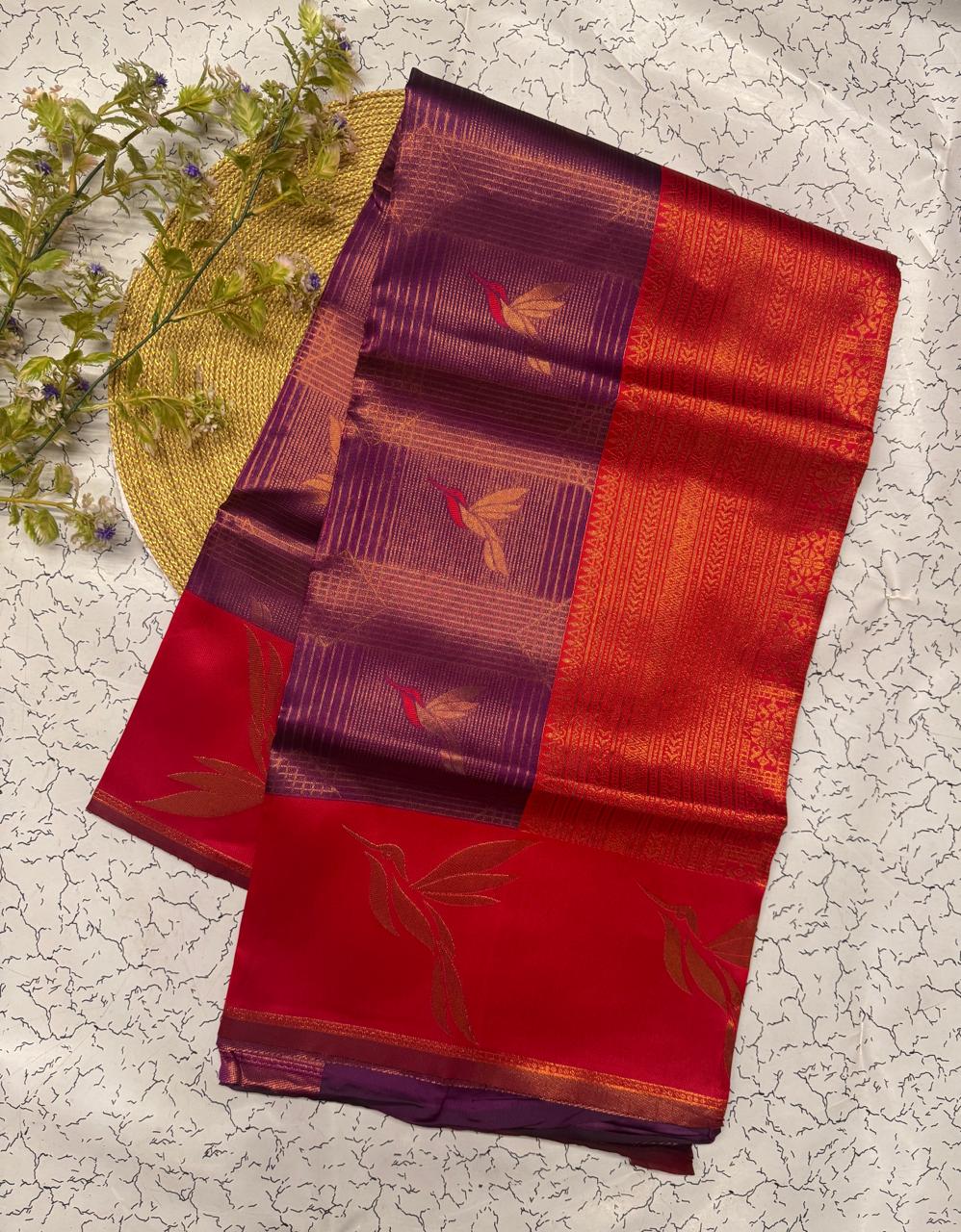 Sizzling Purple Soft Banarasi Silk Saree With Sempiternal Blouse Piece
