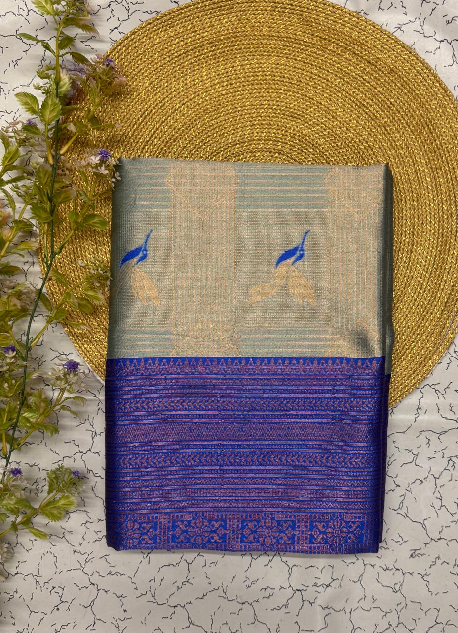 Super classy Sky Soft Banarasi Silk Saree With Denouement Blouse Piece