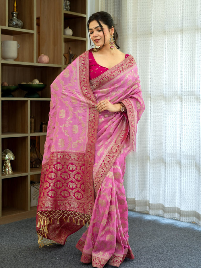 Lustrous Baby Pink Soft Silk Saree With Precious Blouse Piece