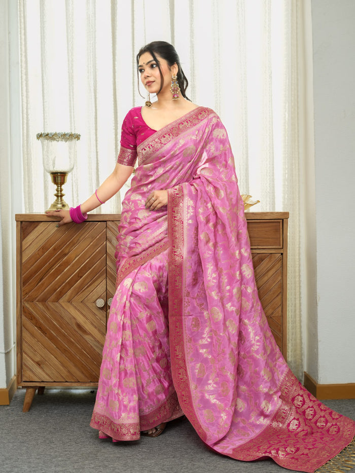 Lustrous Baby Pink Soft Silk Saree With Precious Blouse Piece