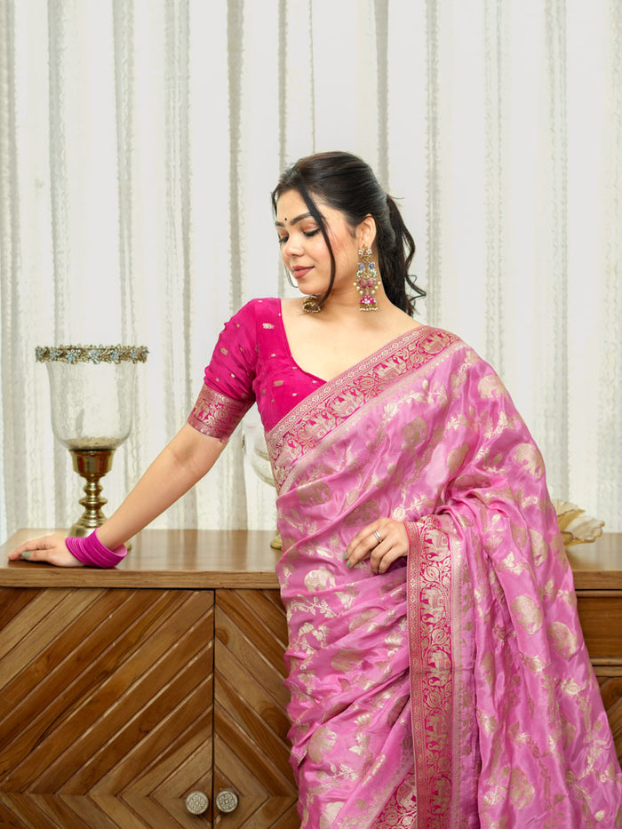 Lustrous Baby Pink Soft Silk Saree With Precious Blouse Piece