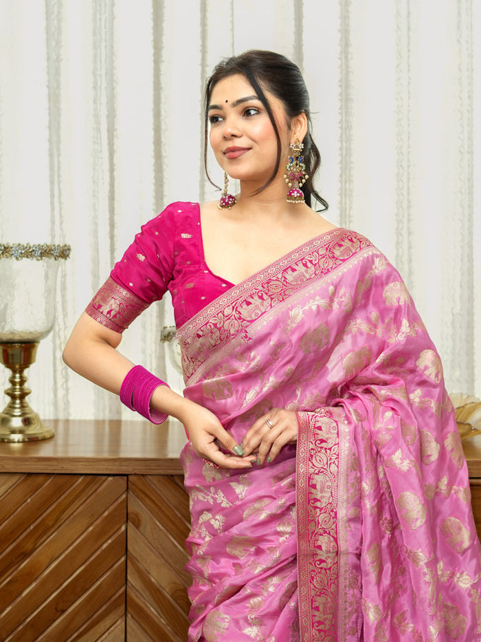Lustrous Baby Pink Soft Silk Saree With Precious Blouse Piece