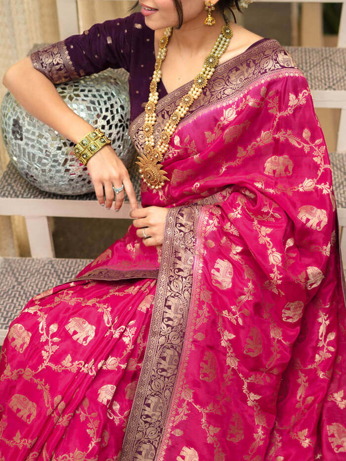 Charming Dark Pink Soft Silk Saree With Most Stunning Blouse Piece