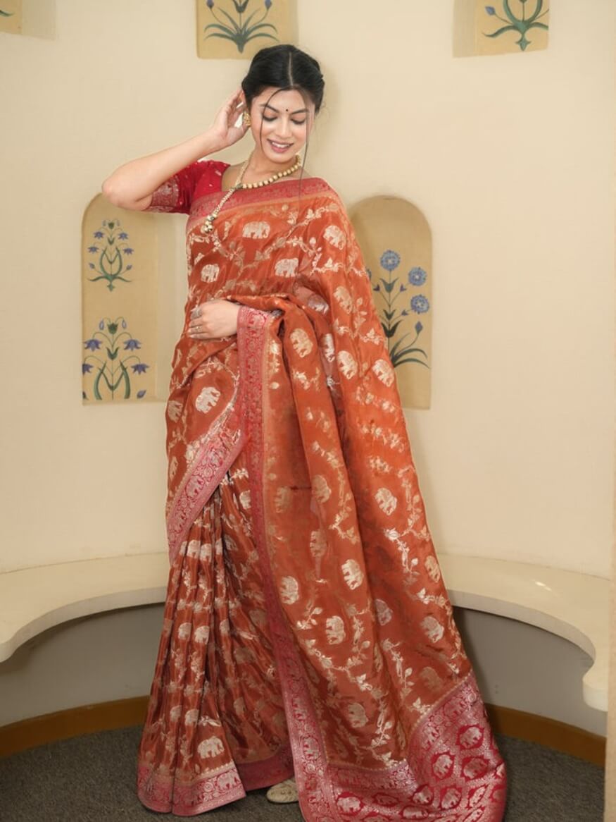 Quintessential Orange Soft Silk Saree With Jazzy Blouse Piece