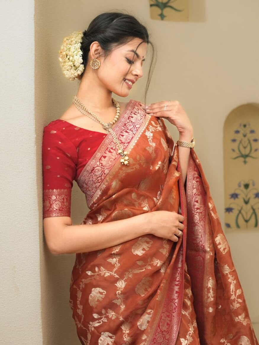 Quintessential Orange Soft Silk Saree With Jazzy Blouse Piece