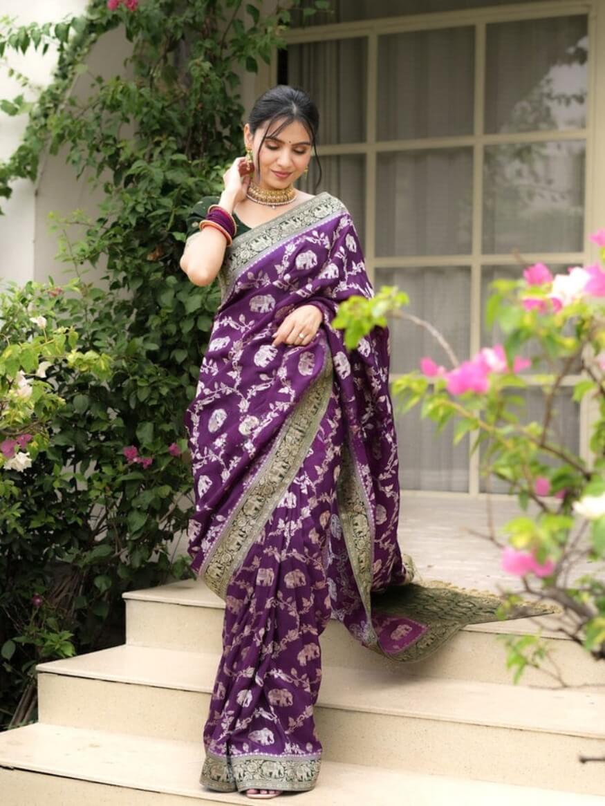 Demesne Purple Soft Silk Saree With Snappy Blouse Piece