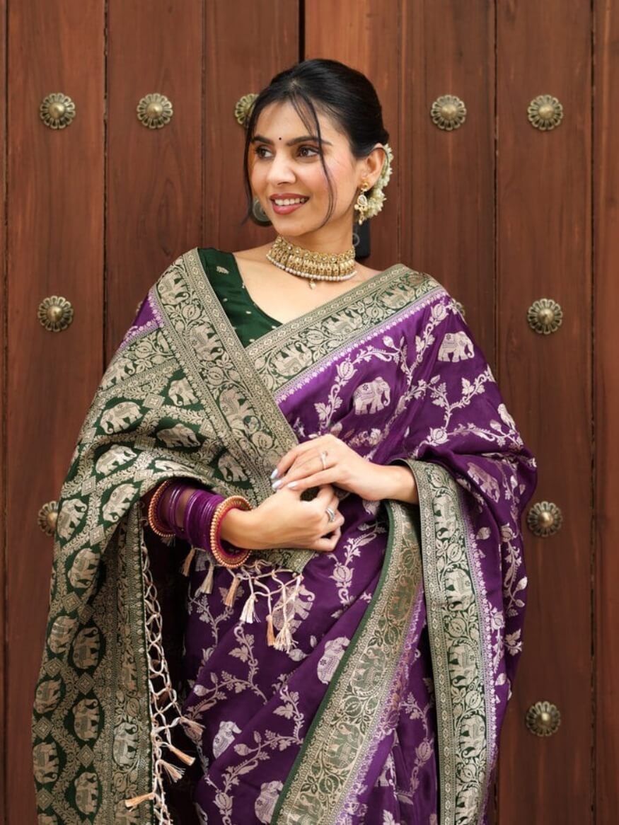 Demesne Purple Soft Silk Saree With Snappy Blouse Piece