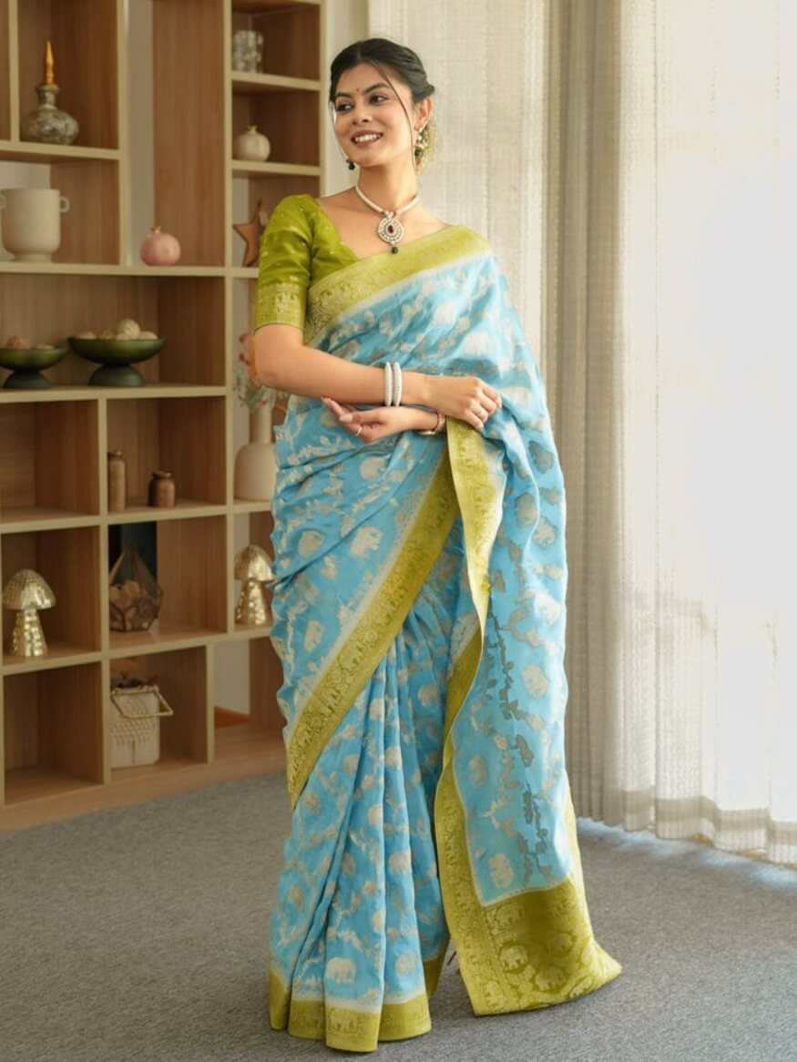 Lissome Sky Soft Silk Saree With Marvellous Blouse Piece