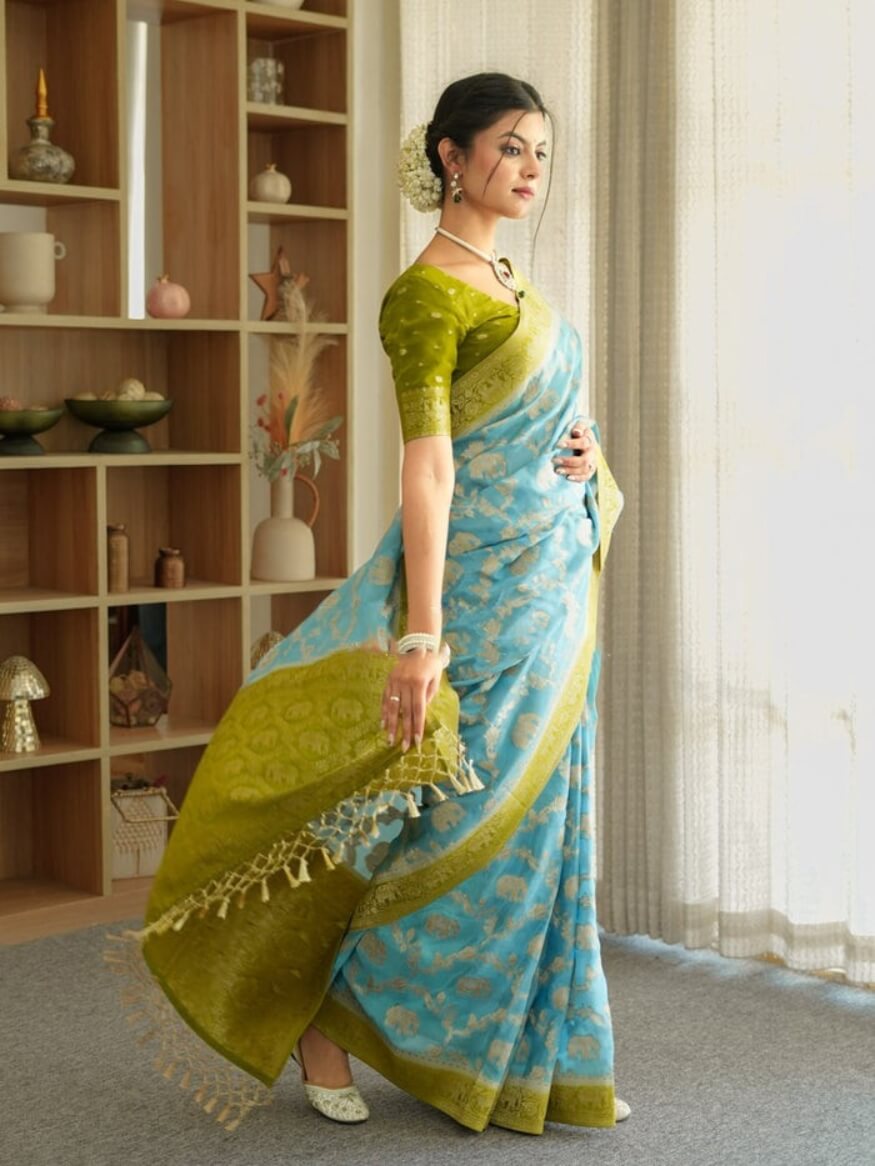 Lissome Sky Soft Silk Saree With Marvellous Blouse Piece