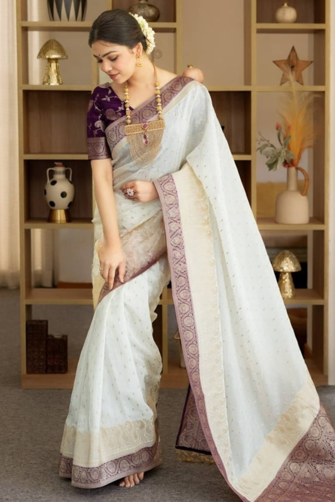 Exceptional Beige Soft Silk Saree With Dazzling Blouse Piece