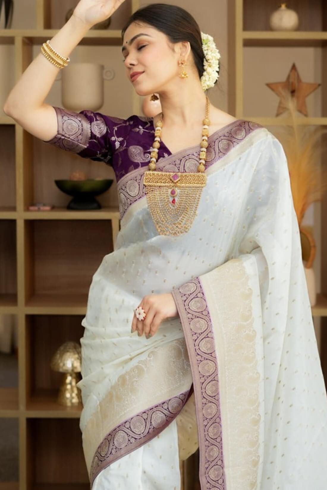 Exceptional Beige Soft Silk Saree With Dazzling Blouse Piece