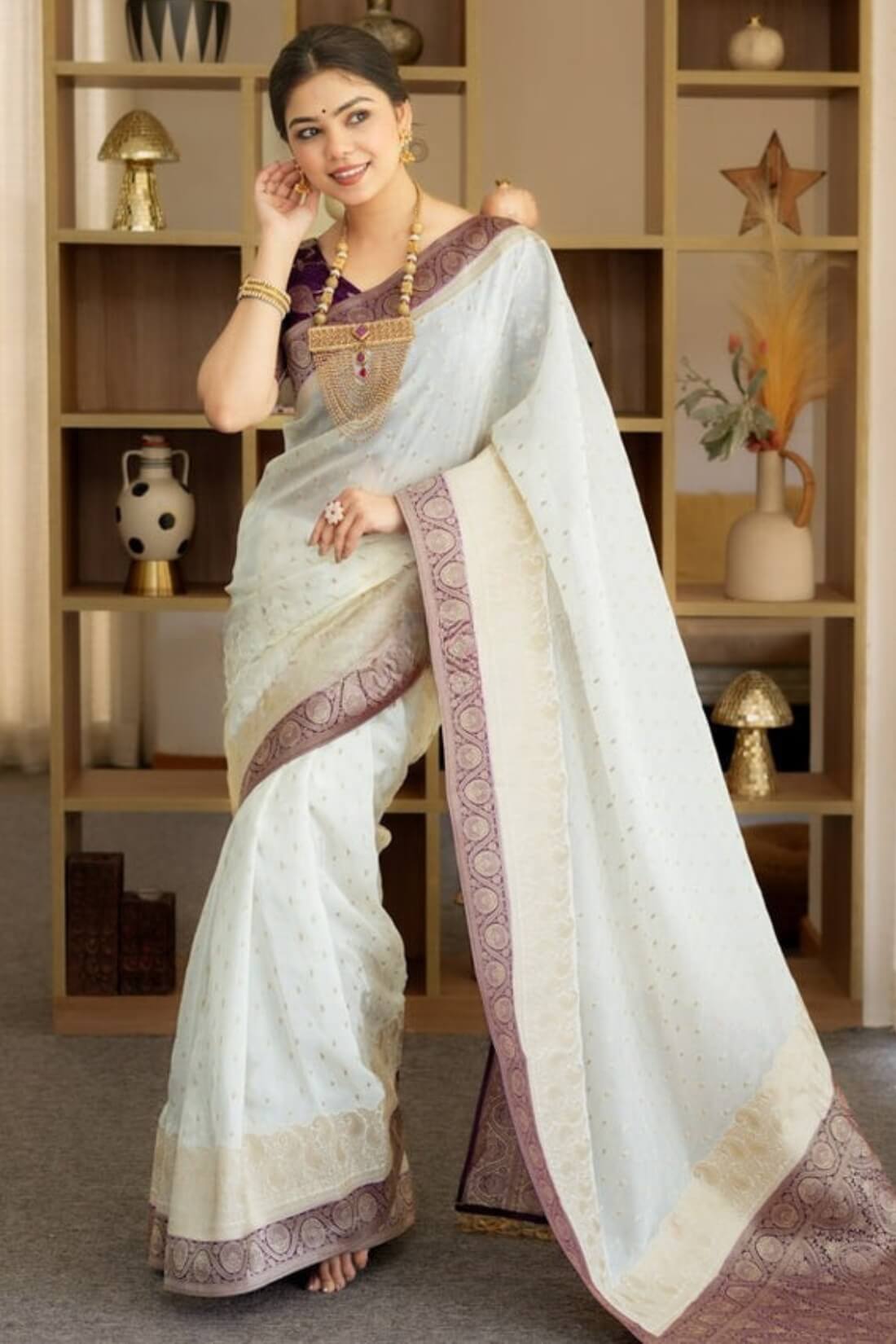 Exceptional Beige Soft Silk Saree With Dazzling Blouse Piece
