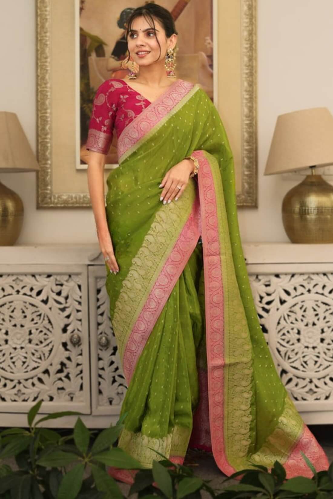 Pretty Green Soft Silk Saree With Innovative Blouse Piece