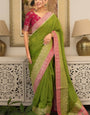 Pretty Green Soft Silk Saree With Innovative Blouse Piece