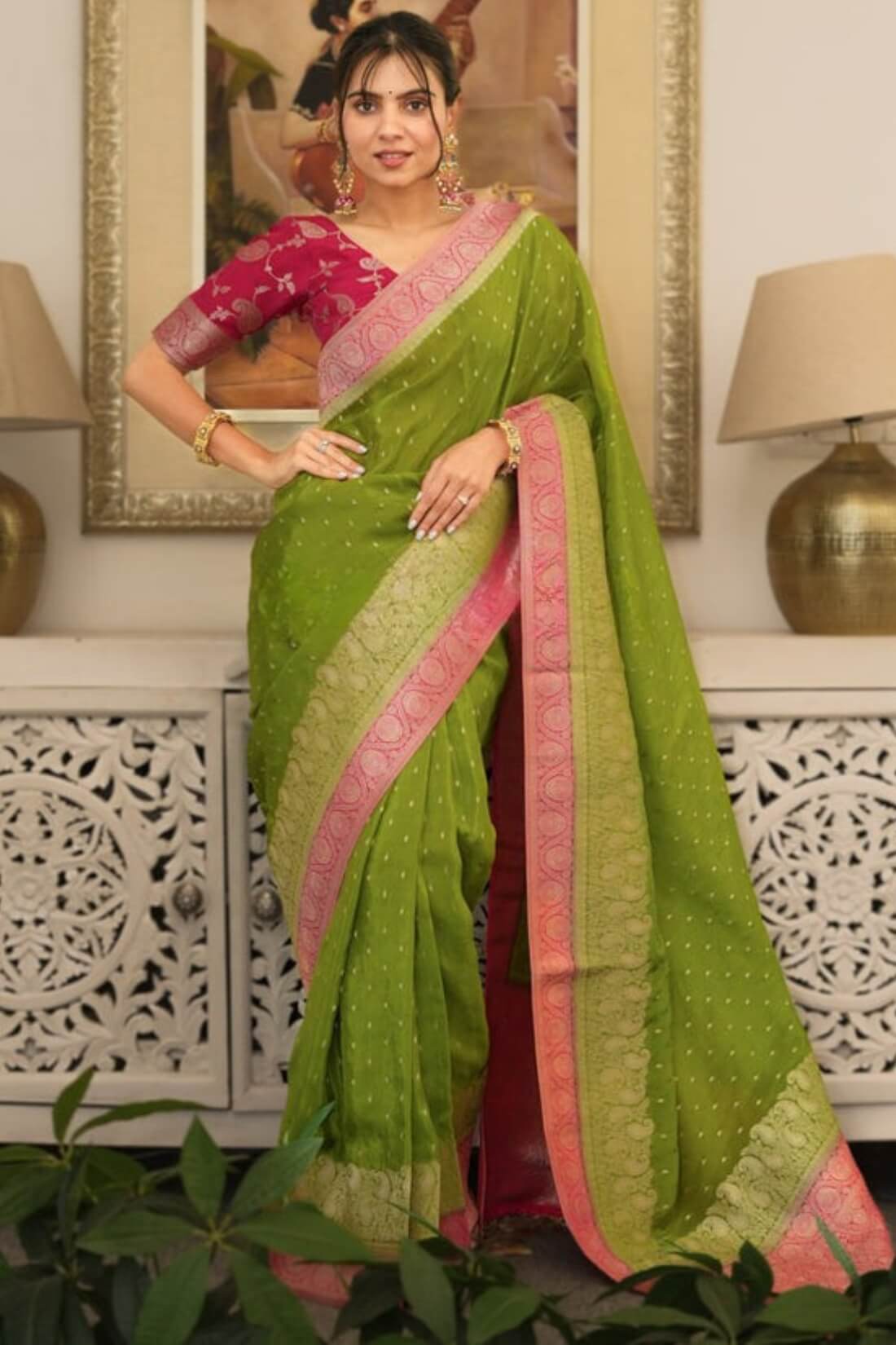 Pretty Green Soft Silk Saree With Innovative Blouse Piece