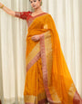 Tantalizing Orange Soft Silk Saree With Gossamer Blouse Piece