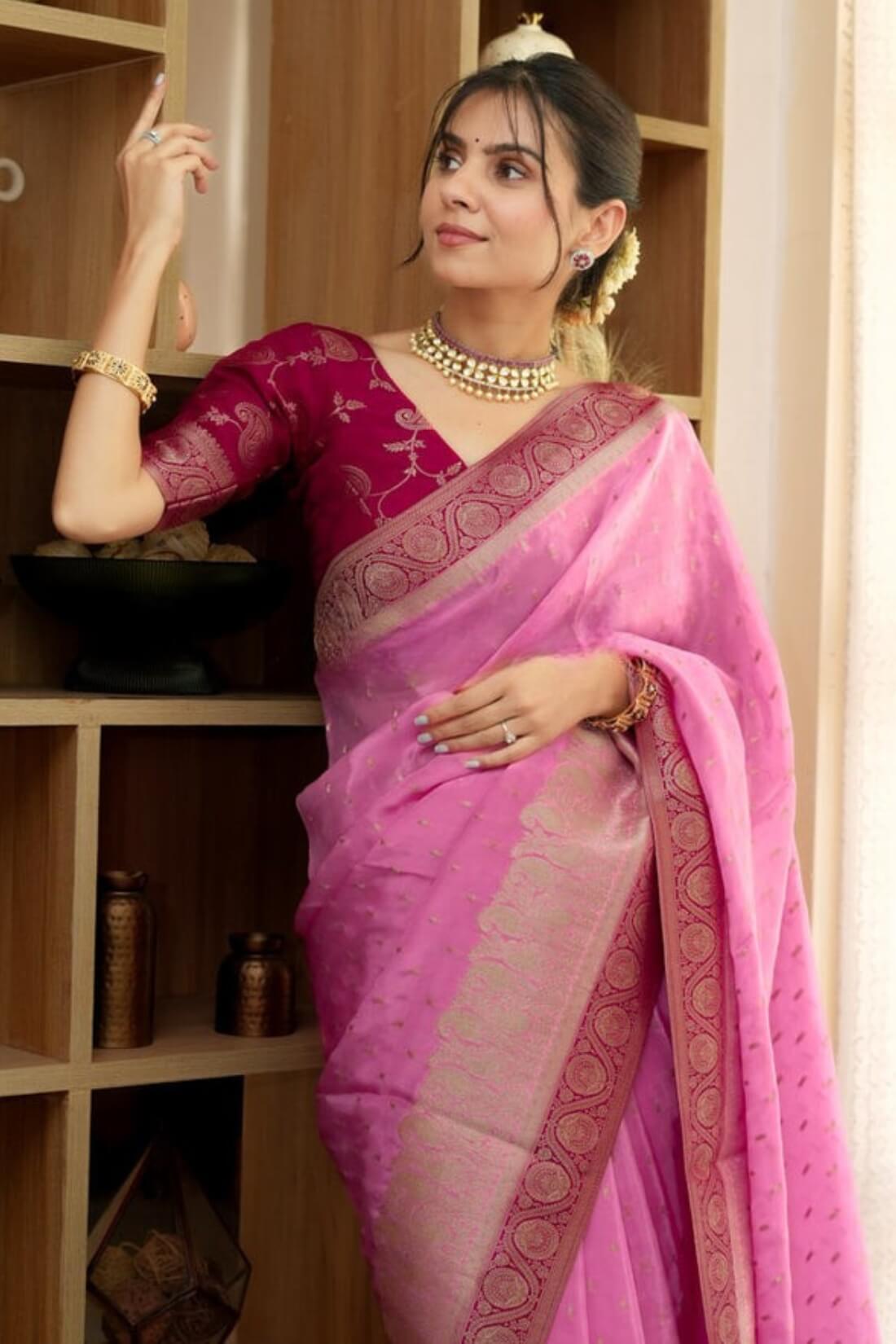 Comely Pink Soft Silk Saree With Twirling Blouse Piece