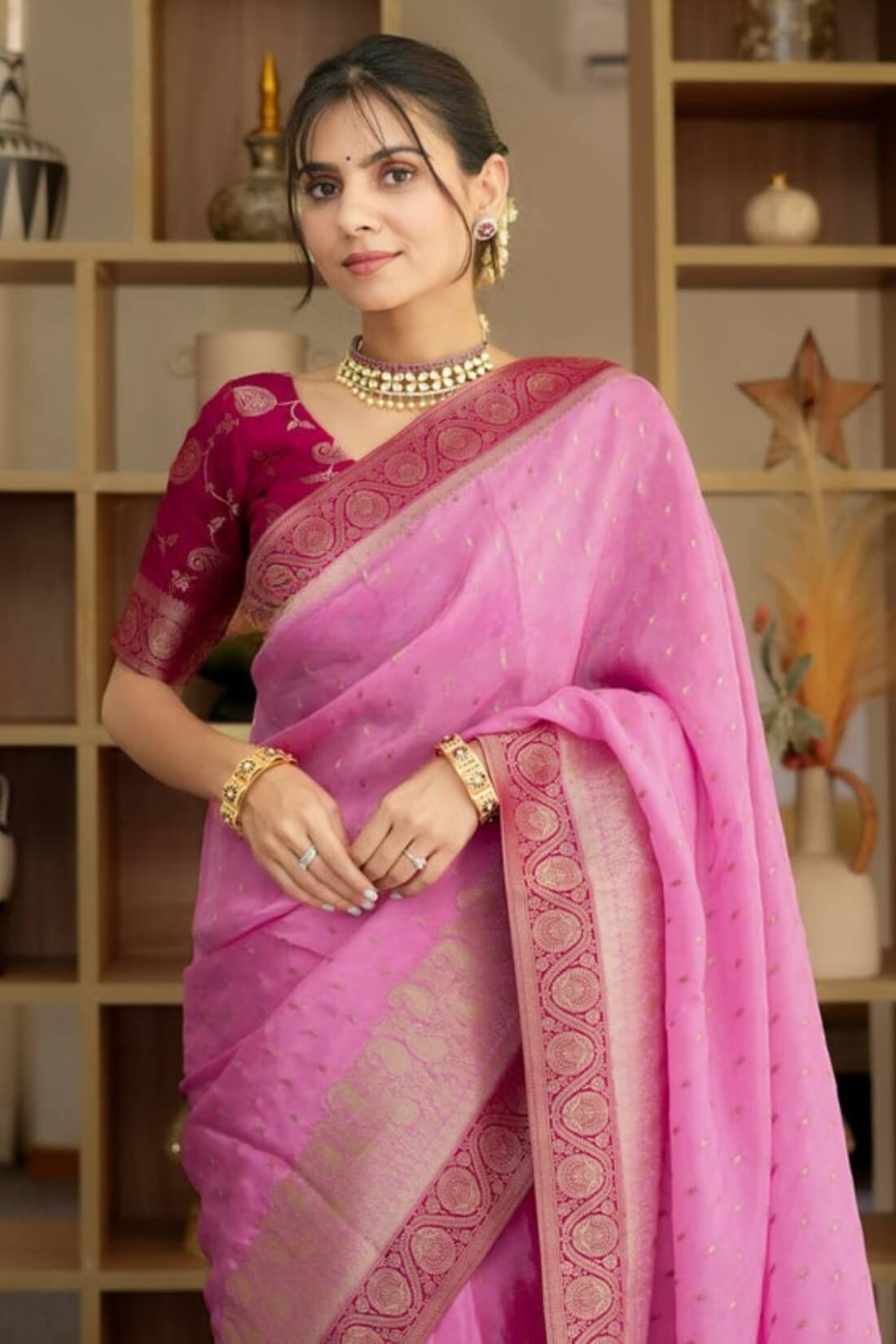 Comely Pink Soft Silk Saree With Twirling Blouse Piece