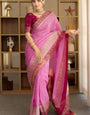 Comely Pink Soft Silk Saree With Twirling Blouse Piece