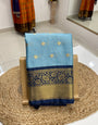 Pulsating Sky Soft Silk Saree With Resonant Blouse Piece