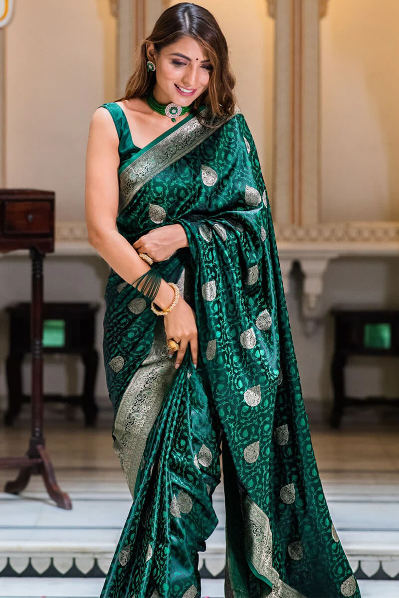 Seraglio Dark Green Soft Silk Saree With Exquisite Blouse Piece