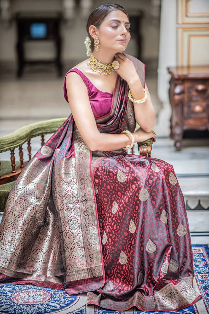 Posh Maroon Soft Silk Saree With Mellifluous Blouse Piece