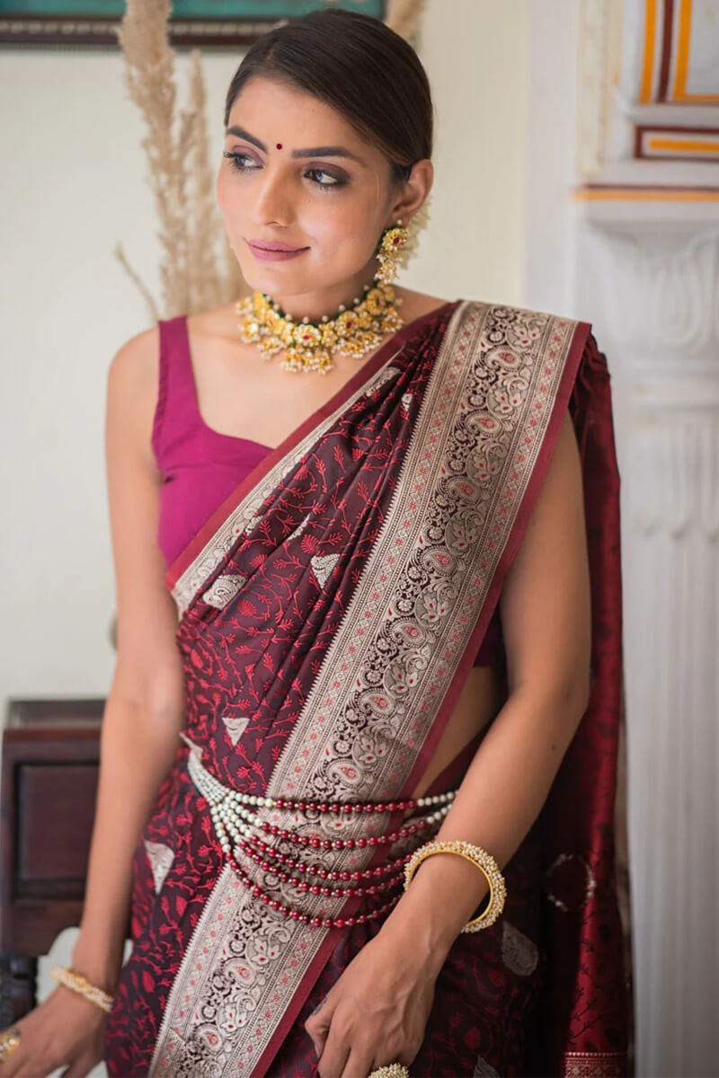 Posh Maroon Soft Silk Saree With Mellifluous Blouse Piece