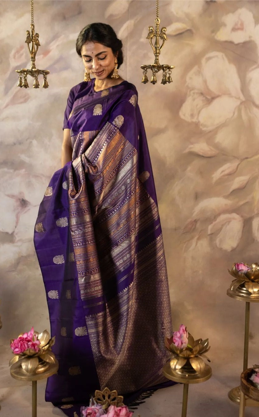 Fairytale Purple Soft Silk Saree With Mesmeric Blouse Piece