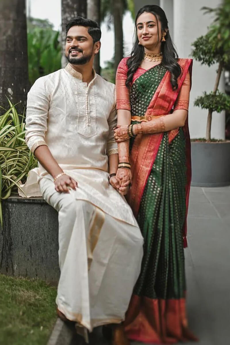 Admirable Dark Green Soft Silk Saree With Fugacious Blouse Piece