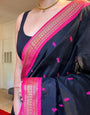 Luminous Black Soft Silk Saree With Tantalizing Blouse Piece