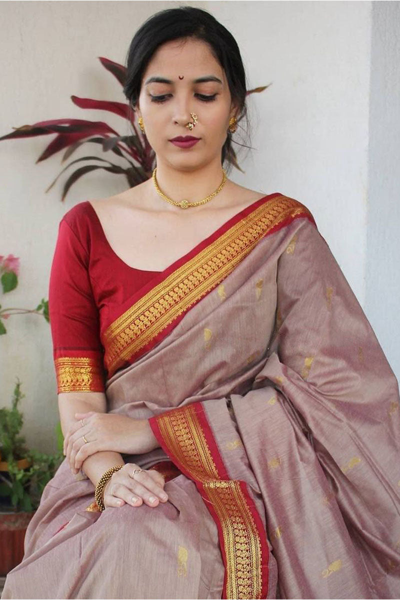 Petrichor Grey Soft Silk Saree With Vestigial Blouse Piece