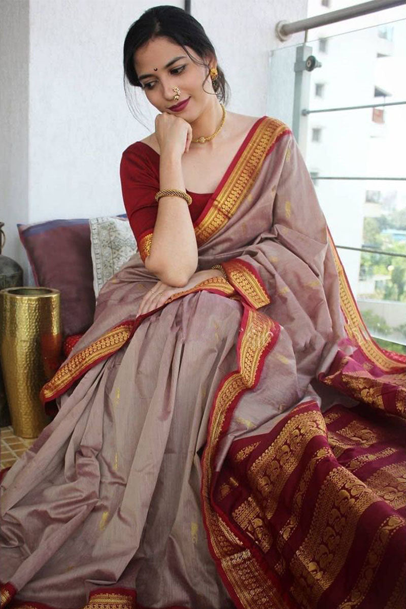 Petrichor Grey Soft Silk Saree With Vestigial Blouse Piece